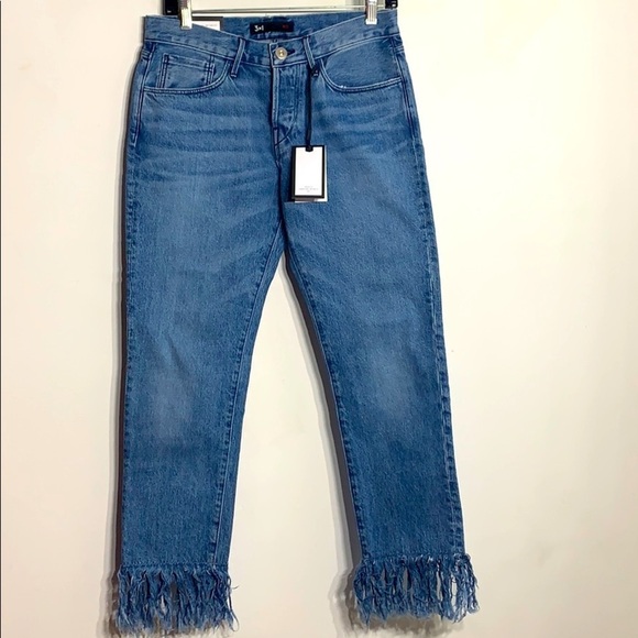 3x1 NYC Straight Crop Fringe Stella Blue Jeans Country Rock 26 New w tags - Picture 4 of 11